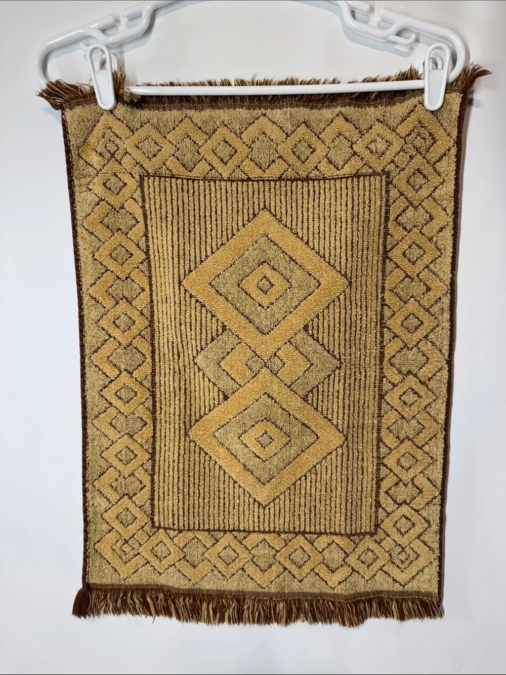 Vtg Dundee 3 Pc Towel Set Southwestern Aztec Geometric Beige Brown Fringe MCM US